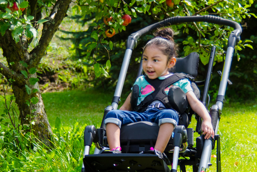 An adaptive stroller that tilts and reclines to meet any child's positioning needs.